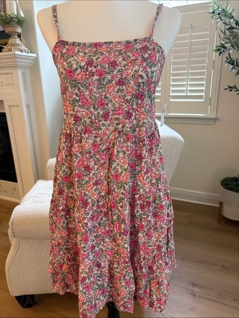 Floral Spaghetti-Strap Sundress in Pink and Green